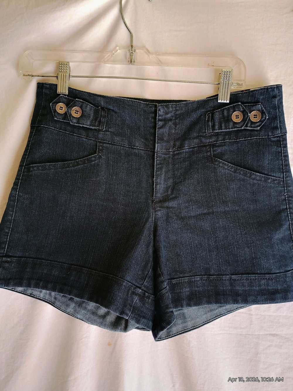 one 5 one Dark Blue Denim Button Detail Shorts